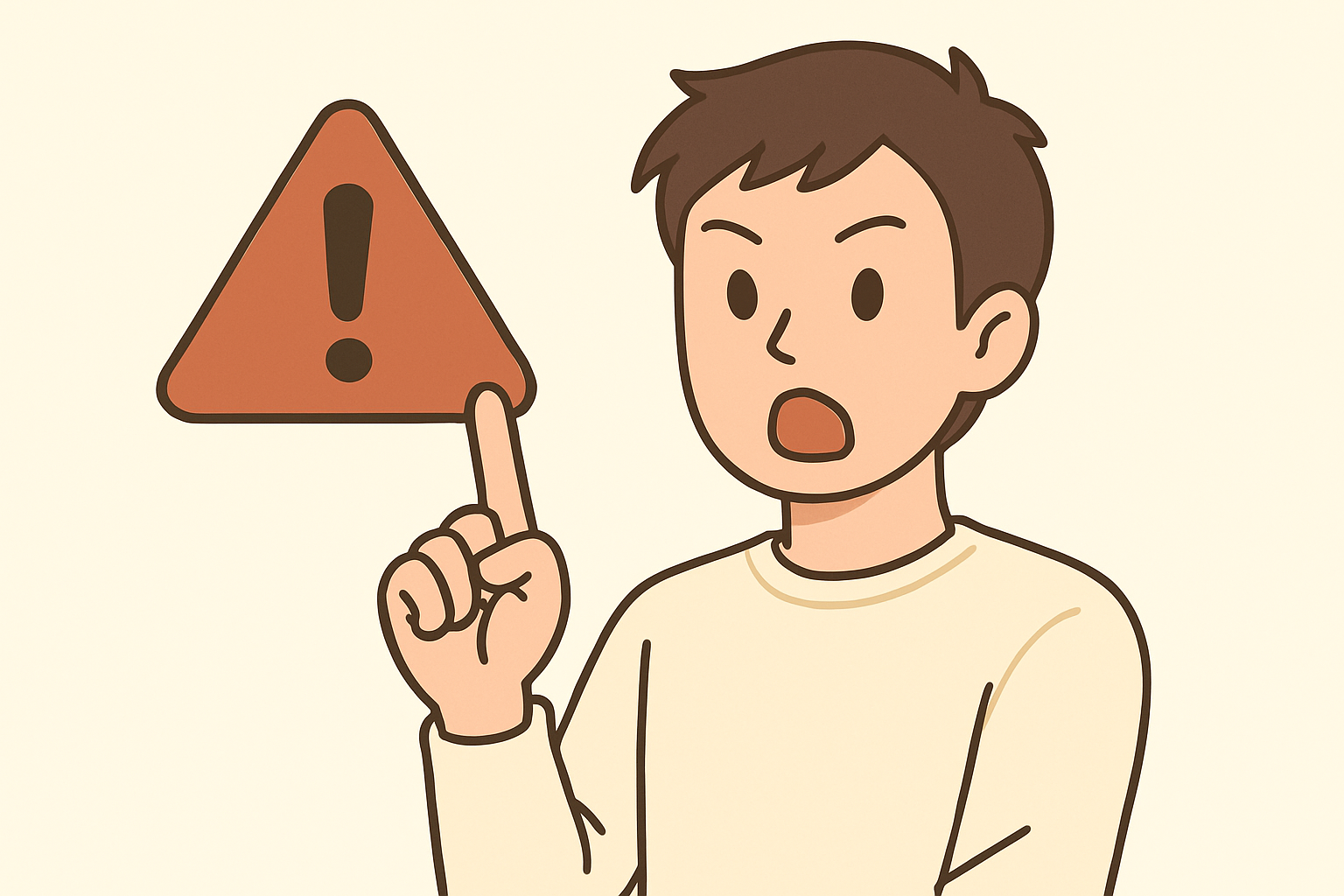 男性が右手の人差し指を立てて注意喚起をしている様子