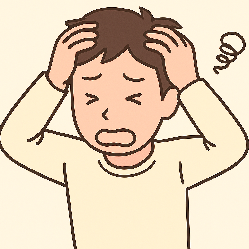 男性が頭を抱えて困っている様子。