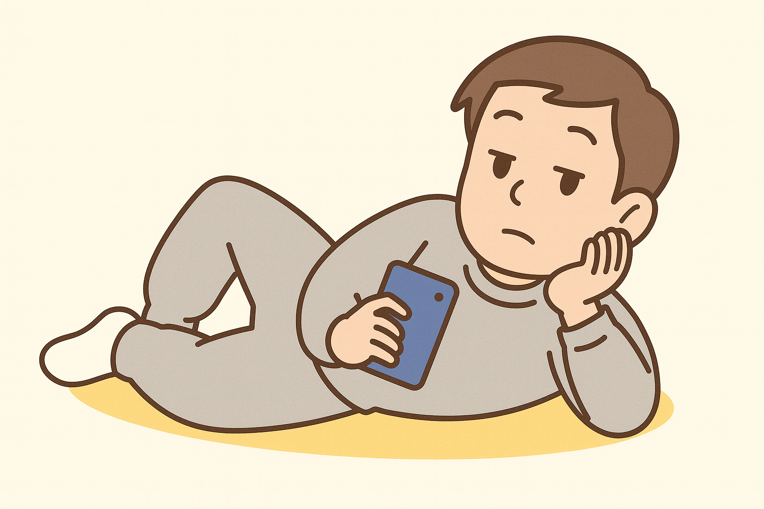 男性が横に寝そべりダラダラしている様子。